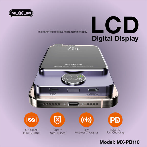 Power Bank MagSafe Moxom MX-PB110 LED PD20W 5000mAh crni - Image 4