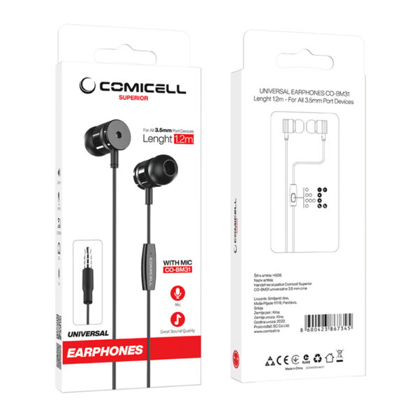 Handsfree slusalice Comicell Superior CO-BM31 univerzalne 3.5 mm crne - Image 5