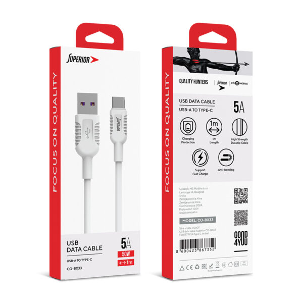 USB data kabal Comicell Superior CO-BX33 Fast 50W 5A Type C 1m beli - Image 5