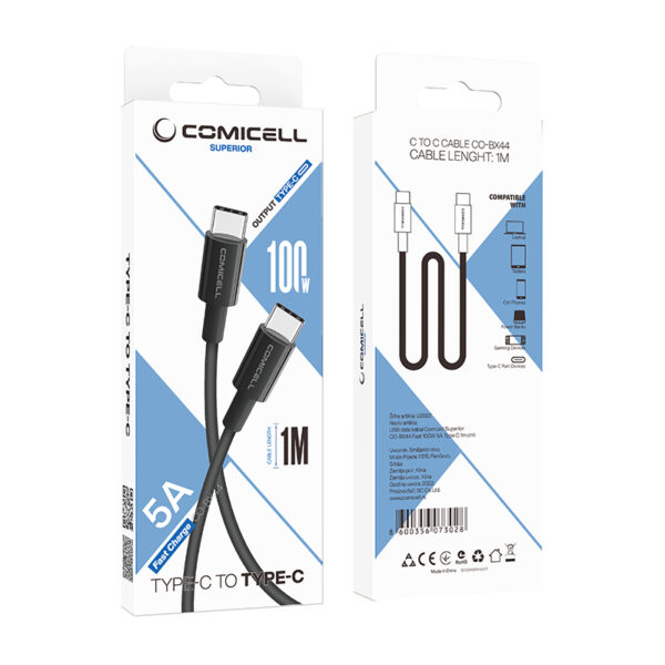 USB data kabal Comicell Superior CO-BX44 Fast 100W 5A Type C 1m crni - Image 5