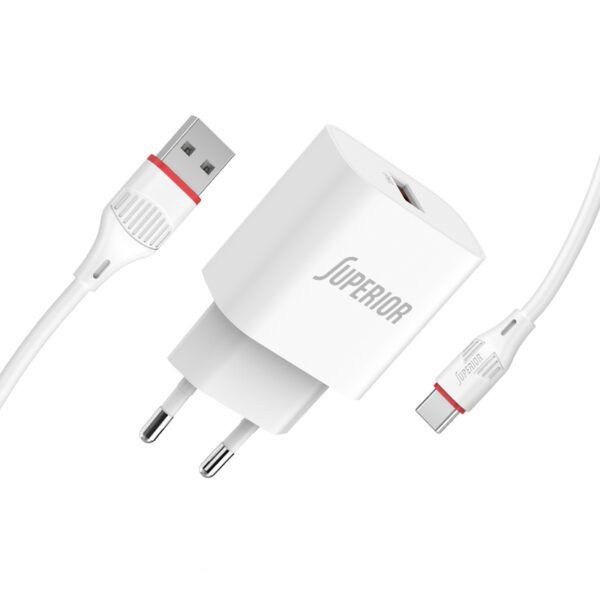 Kucni punjac Superior CO-BA21A Fast QC3.0 18W 3A Type C beli - Image 2